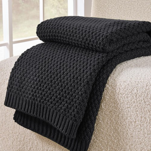 Charcoal grey moss knit throw - moss,